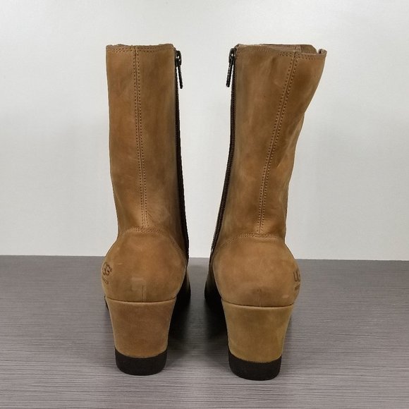 UGG Joely Shearling Lined Wedge Boot Chestnut Leather, Womens Size 9.5 US / 40.5 - Picture 5 of 14
